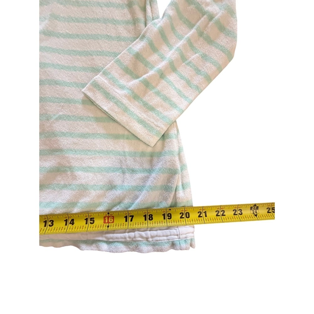 Vineyard Vines Terry Cloth Striped Top Mint Green White Tassel Hem Pullover M - Picture 2 of 9